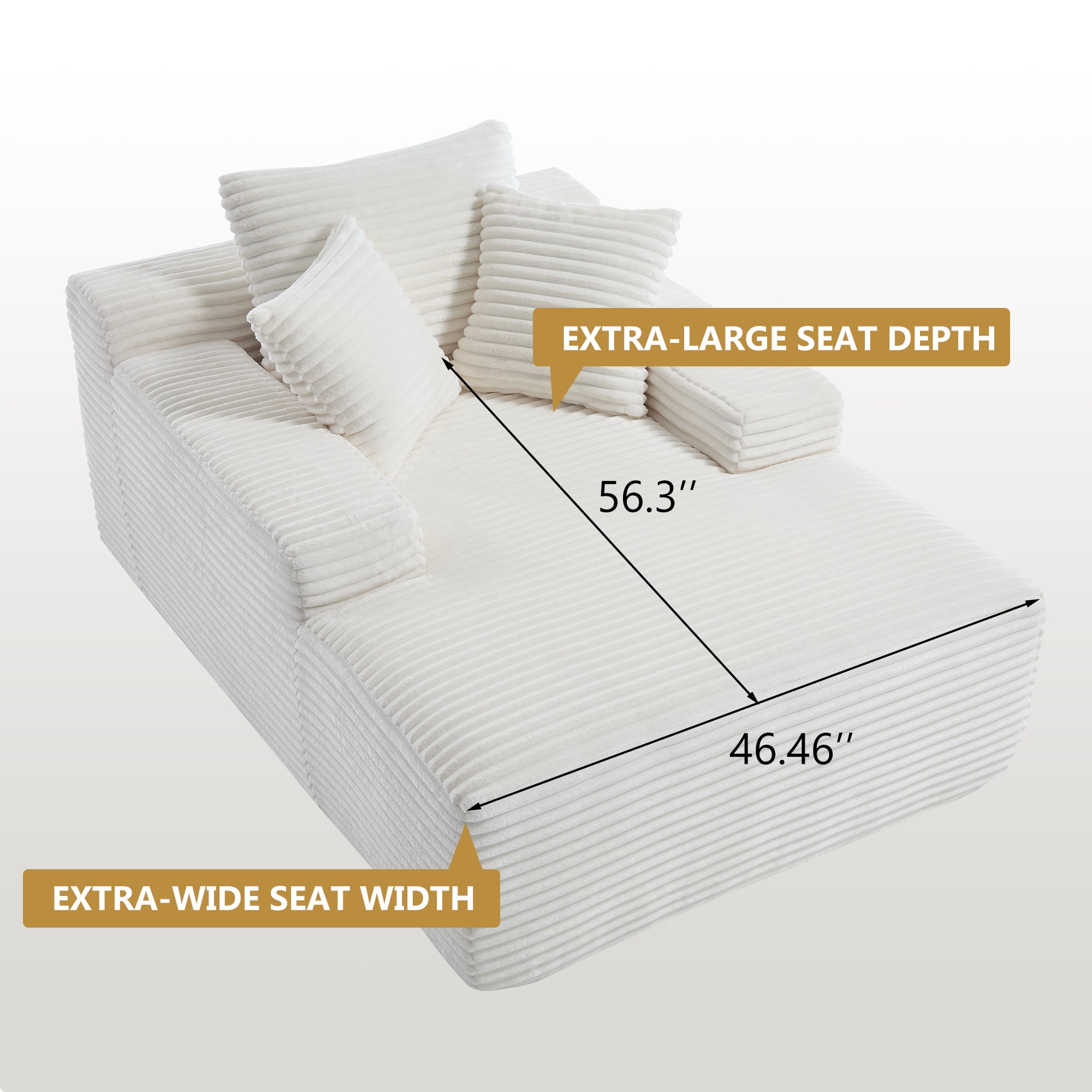 Leumius 67'' Oversized Chaise Lounge Chair Indoor,Cloud Plush Velvet Upholstered Deep Seat Sofa Bed with Back Cushion & Pillows,Cozy Sleeper Sofa Couch for Living Room, No Assembly Required,White