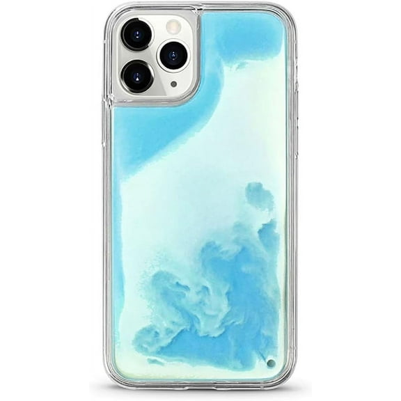 Liquid Fluorescent Case for iPhone 15,Luxury Fun Glow in The Darkness Quicksand Clear Hard PC Soft TPU Bumper Luminous Shockproof Protector for iPhone 15 Blue