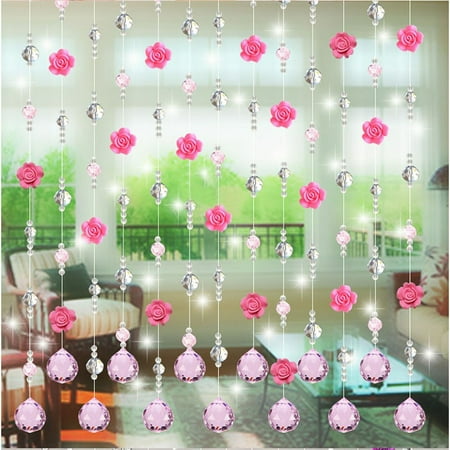 

Alueeu Crystal Glass Rose Bead Curtain Living Room Bedroom Window Door Wedding Decor Pink Soft Pottery Rose Crystal Bead Curtain One Meter Pendant