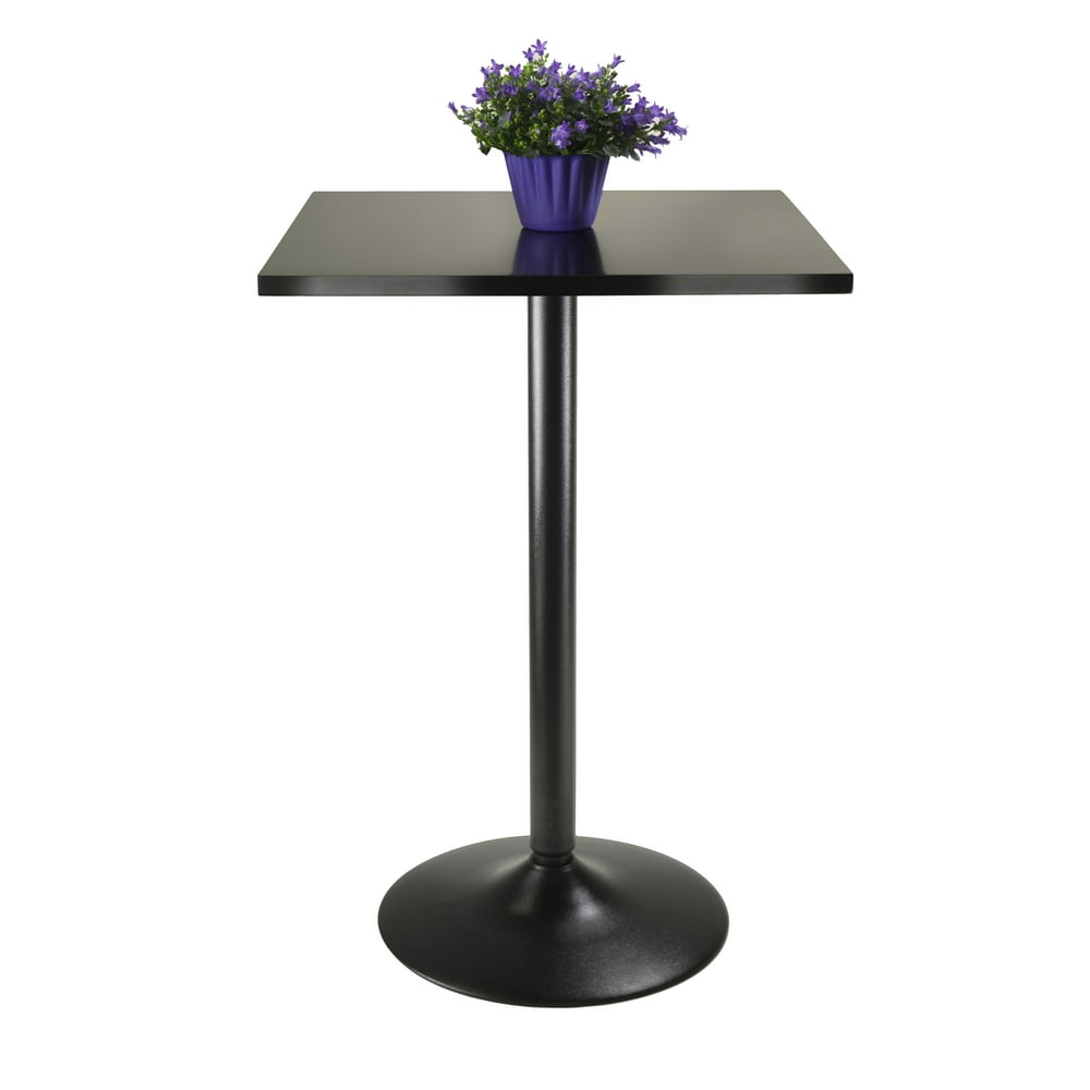 34.5" Black Elegant Square Top Pub Table with Round Metal Base