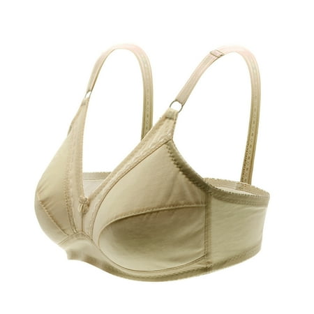 Up to 60% off Wireless Bra  Women s Middle-aged And Elderly Bra Thin Mom No Steel Ring No Sponge Underwear Comfortable Two Buckle Small Chest Underwear(Khaki XL)