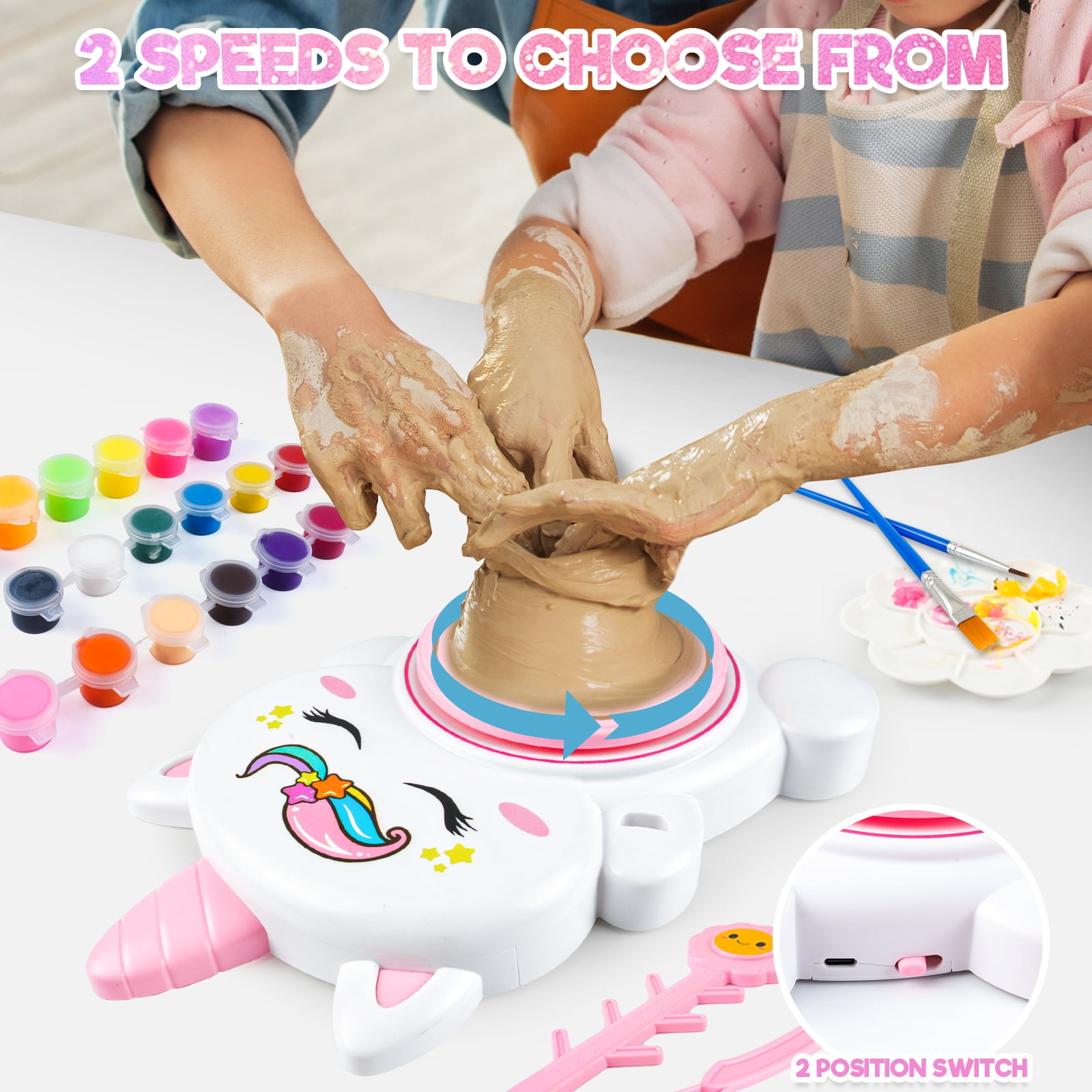 DIY Pottery Wheel Kit with 3 Pack Air-Dry Clay for Kids,Kids Pottery Craft Set, Ages 6+, Holiday Gift for Creative Play