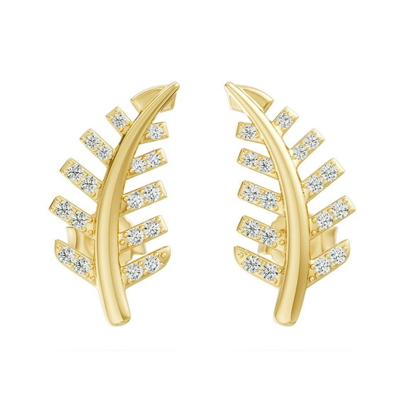 ANGARA Natural Diamond Palm Leaf Nature-Inspired Stud Earrings in 14K Yellow Gold For Women (Color- I-J, Clarity-I1-I2) | April Birthstone, Birthday, Holiday Jewelry Gift for Women