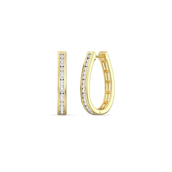 Gilded 1/2 Carat Total Weight Lab-Grown Diamond Channel Set Hoop Earrings for Women in 14KT Gold Plated Sterling Silver | Hypoallergenic Fine Jewelry | Bottom Hinged Closure | SI1 Clarity, F Color