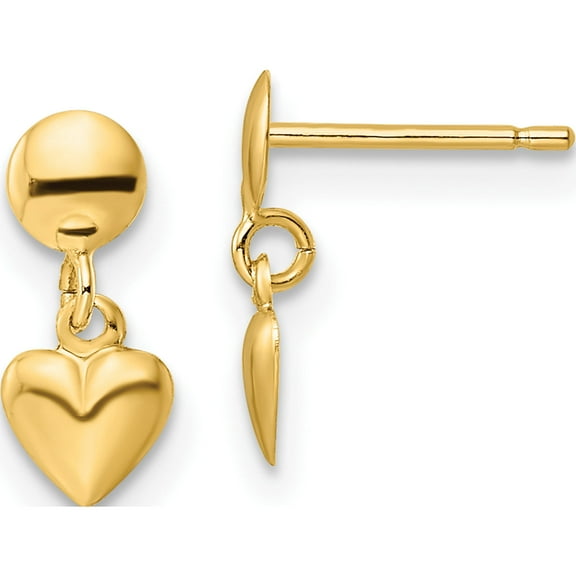 10K Yellow Gold Polished Heart Post Dangle Earrings (Width 4.9) (Length 12.25) - Jbsp