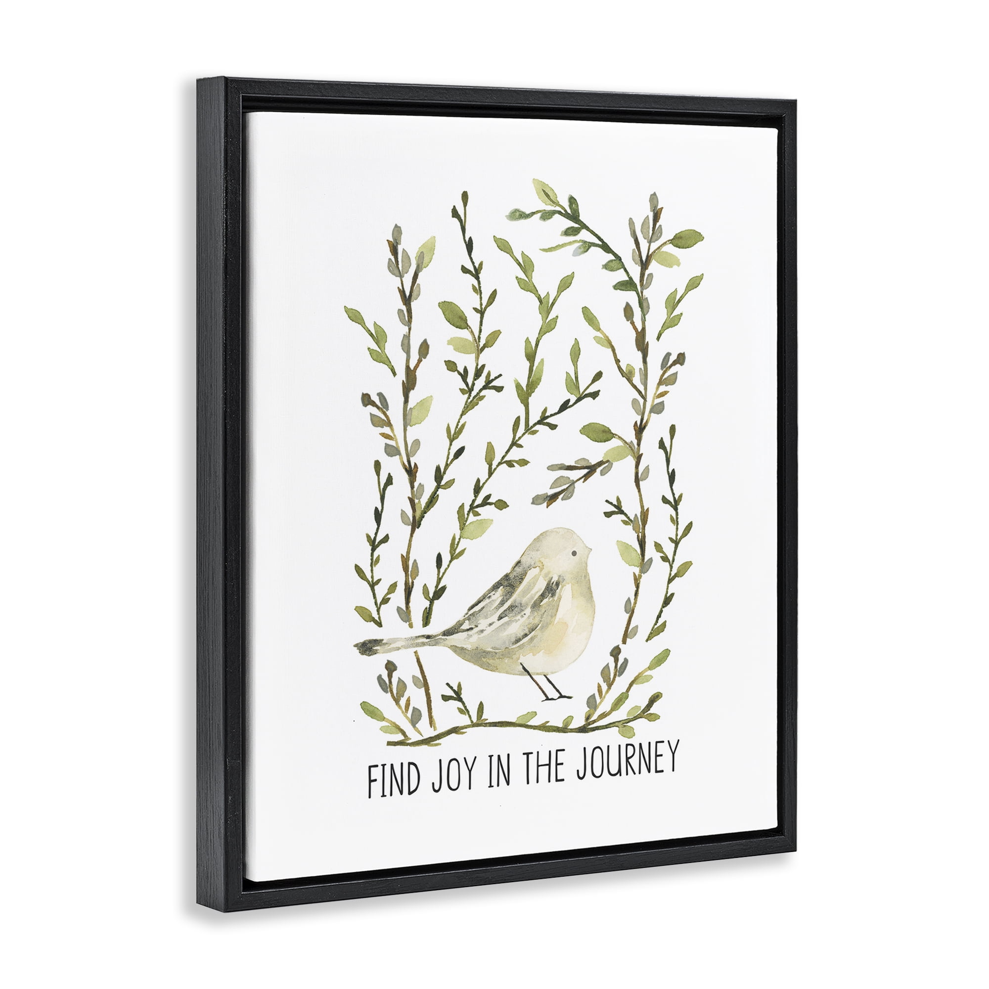 Stupell Industries Find Joy with Bird Botanical & Floral Painting Black Floater Framed Art Print Wall Art, 17 x 21
