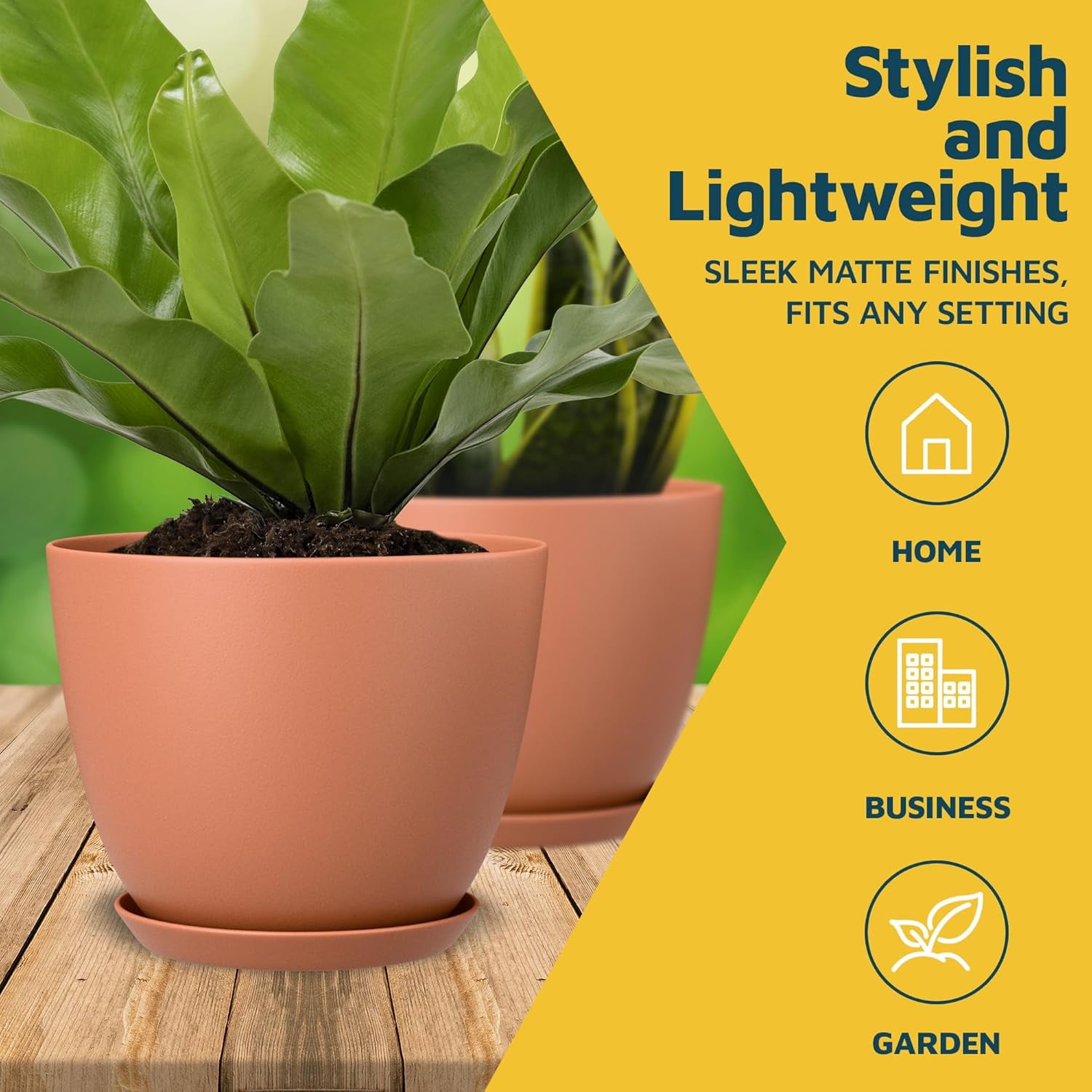 Terracotta Plant Pots with Drainage Holes & Saucers 15 Packs, Indoor & Outdoor Stackable Plastic Planters in Multiple Sizes for Houseplants & Flowers, Durable & Weatherproof Materials, Matte Finish