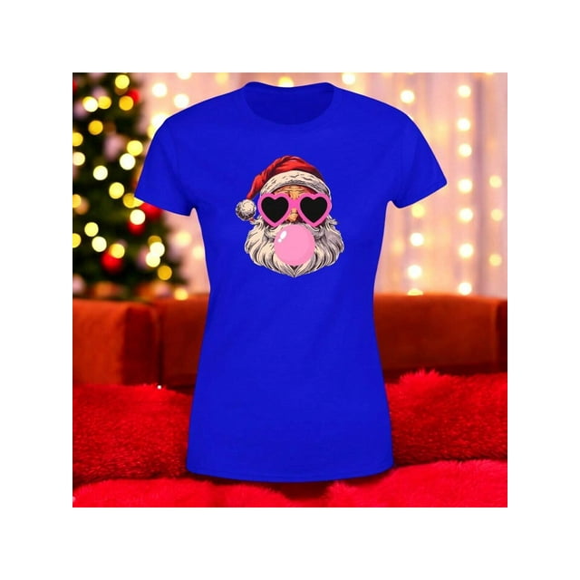 Playera Blusa Con Estampado De Santa Fashion Con Lentes Y Chicle Ropa De Mujer Color Azul Talla Grande Marca Emil SaEs