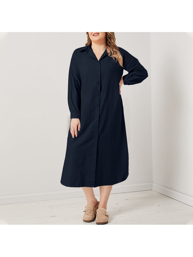 zanzea cotton dresses ZANZEA Women Plus Size Cotton Linen Solid Baggy Pockets Summer Maxi Dress  Sale
