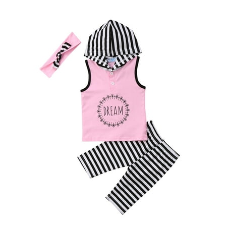 

Toddler Kids Girls Summer Outfits Clothes Sleeveless Hoodies Tops+Pants Headband 3PCS Set 1-6Y
