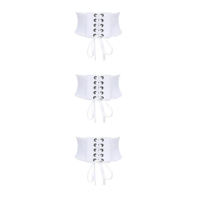 Decodeary Ceinture Large pour Femmes sous-Poitrine Cosplay Nœud Papillon Taille Haute Extensible Blanc Type A 3Set