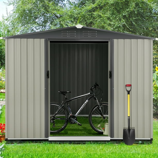 AECOJOY 8 x 6 ft. Outdoor Metal Storage Shed with Sliding Door