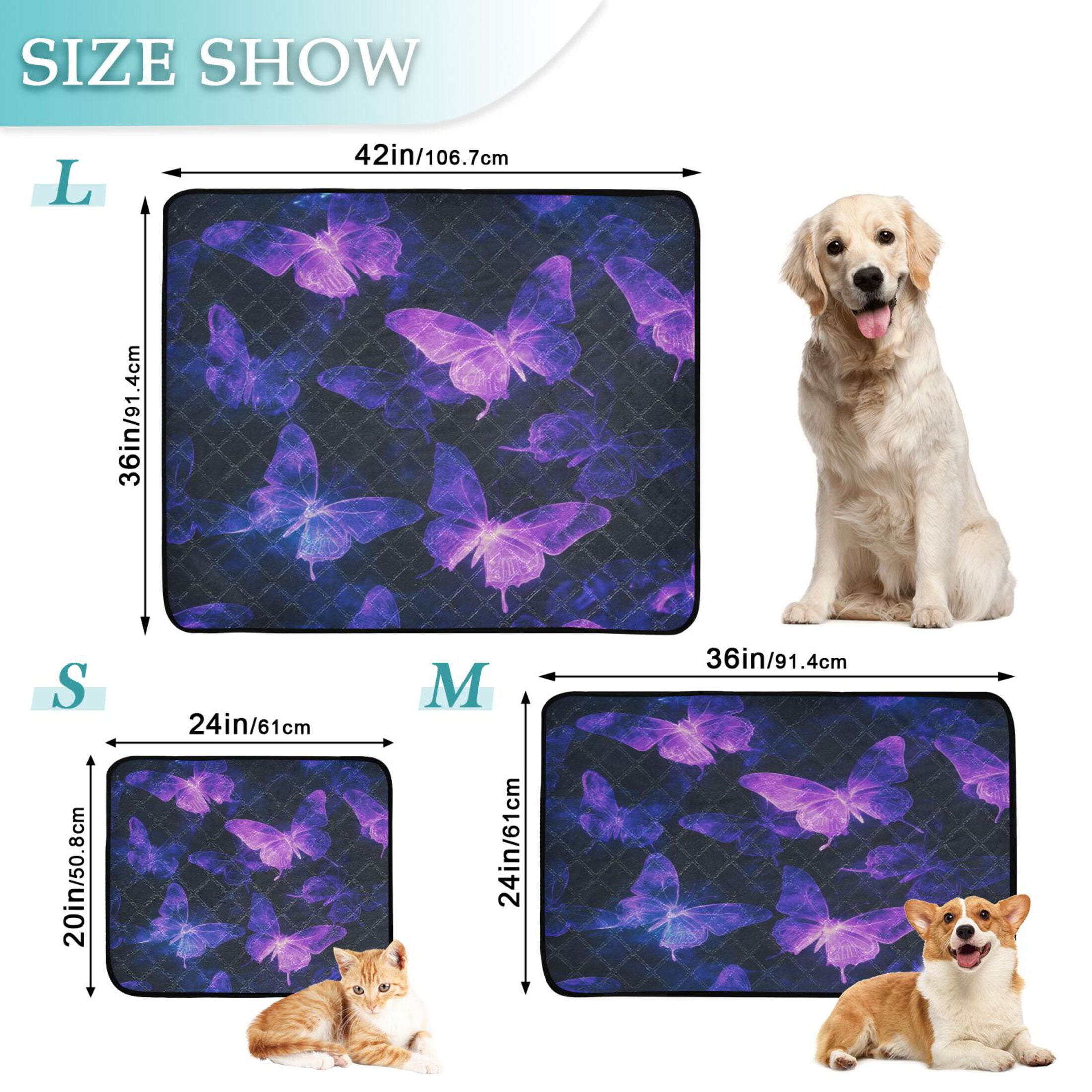 Washable Pet Pee Pads with Super Absorbent Reusable Training Pads for Dogs & Cats Purple Glowing Butterflies