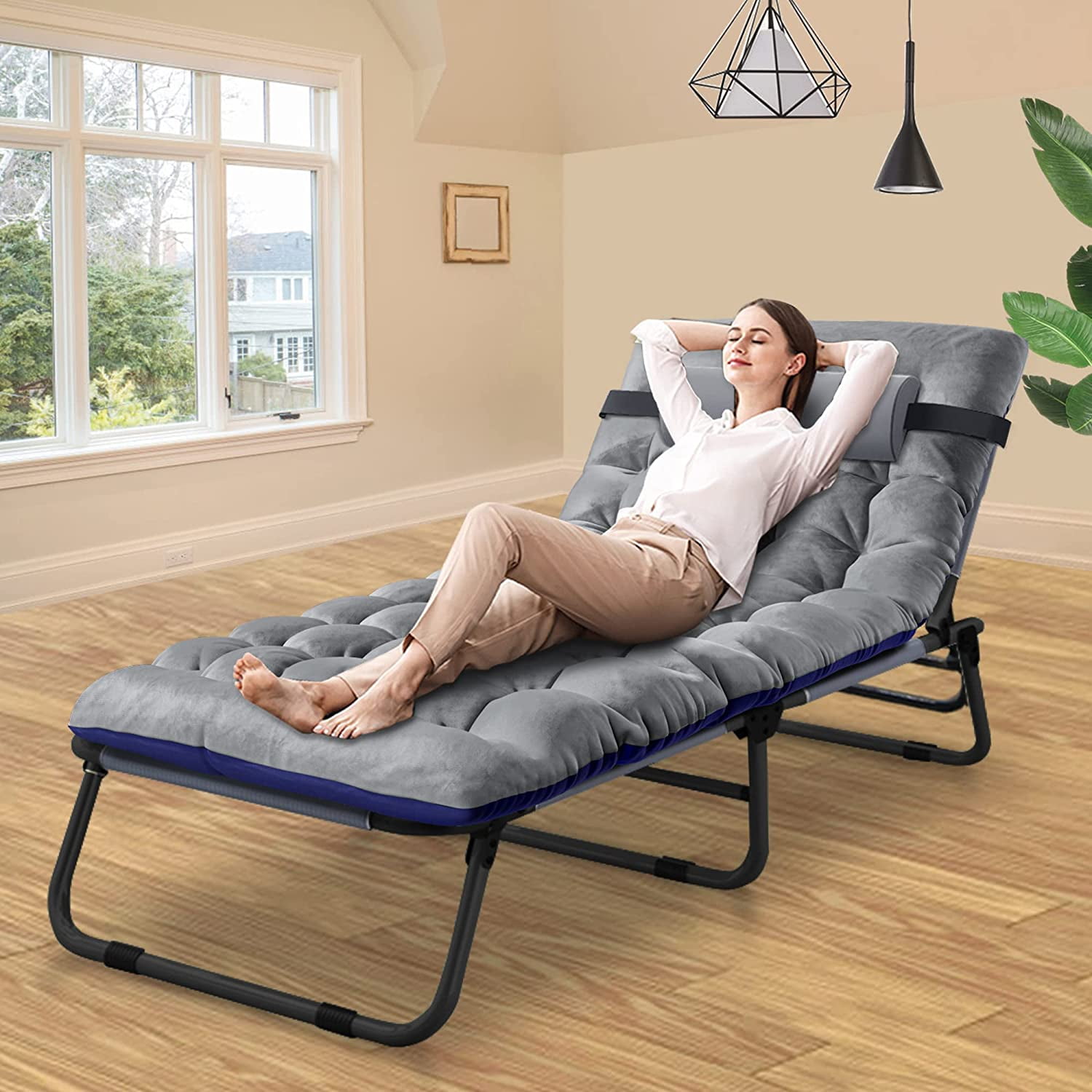 Slsy Portable Folding Camping Cot Bed with 2 Sided Mattress & Pillow