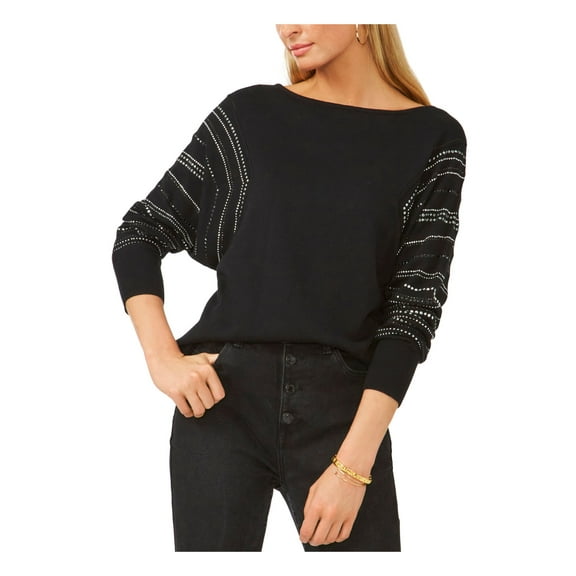 VINCE CAMUTO Womens Black Embellished Long Sleeve Crew Neck Sweater S