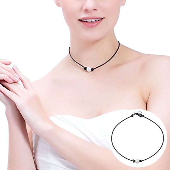 SmartBy Simple Faux Pearl Beading Charm Leather Rope Choker Necklace Women Jewelry Gift