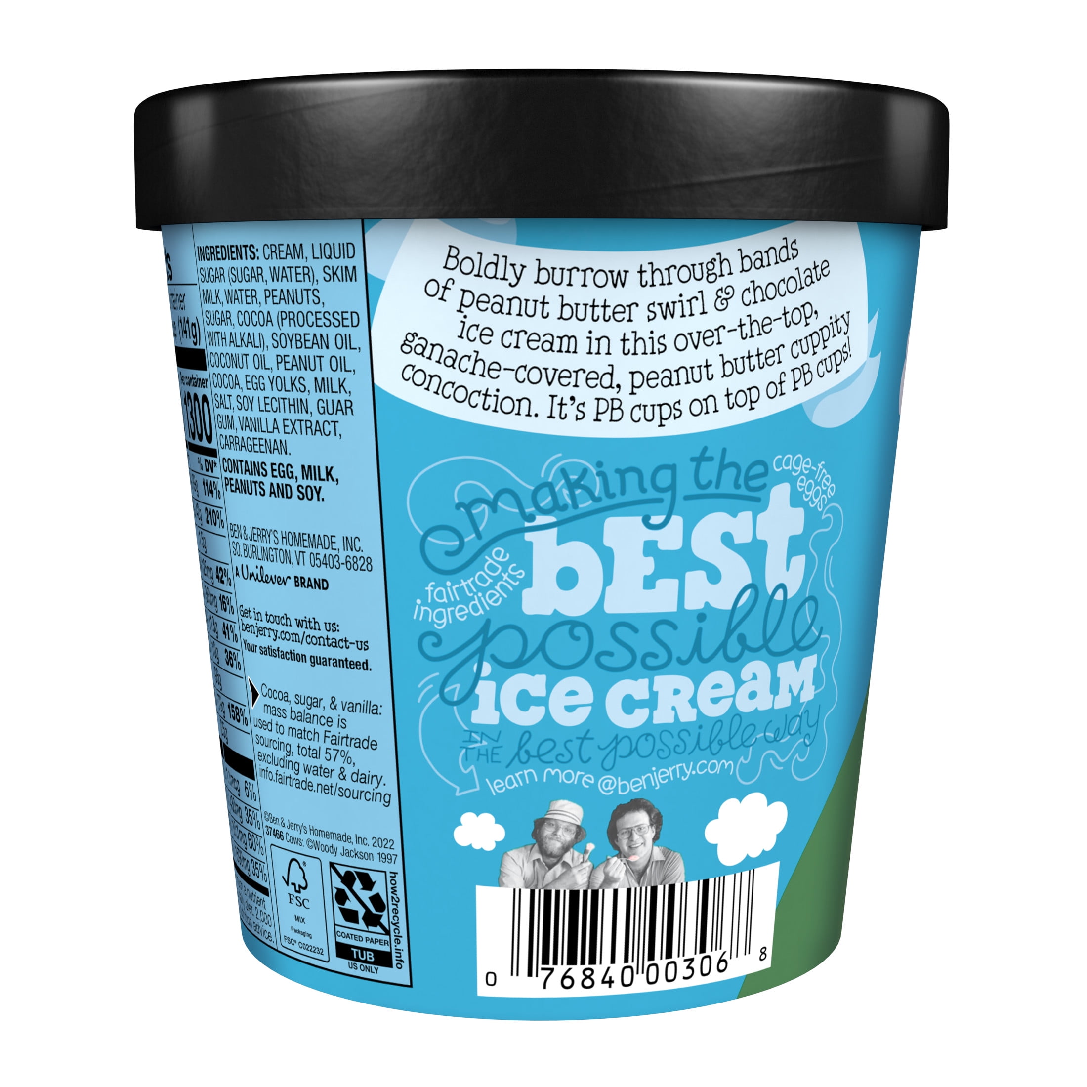 Ben & Jerry's Non-GMO Top Peanut Butter over The Top Ice Cream Cage-Free Eggs Kosher Milk, 1 Pint