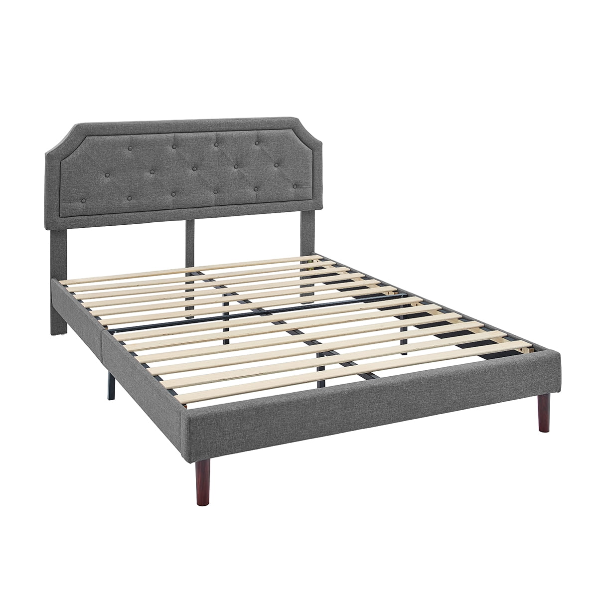 Gewnee Full Size Platform Bed Frame with Gray Upholstered Adjustable Headboard and Wood Slats.No Box Spring Required.