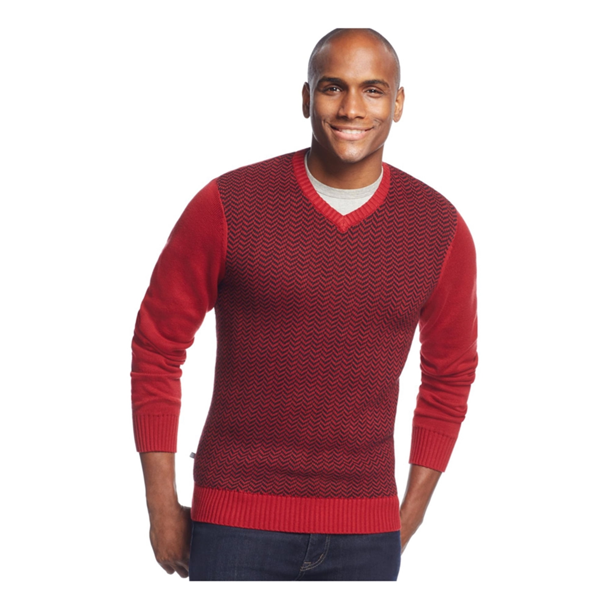 Doublju Mens V-Neck Sweater with Contrast Detail