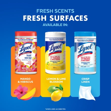 (6 PACK) LYSOL® DISINFECTANT WIPES, MULTI-SURFACE ANTIBACTERIAL CLEANING WIPES, LEMON AND LIME BLOSSOM, 80 COUNT