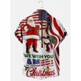thumbnail image 2 of American Flag & Santa & Snowman Pattern Men's Summer Short Sleeve Lapel Shirt, Christmas Themed Men's Top, 2 of 5