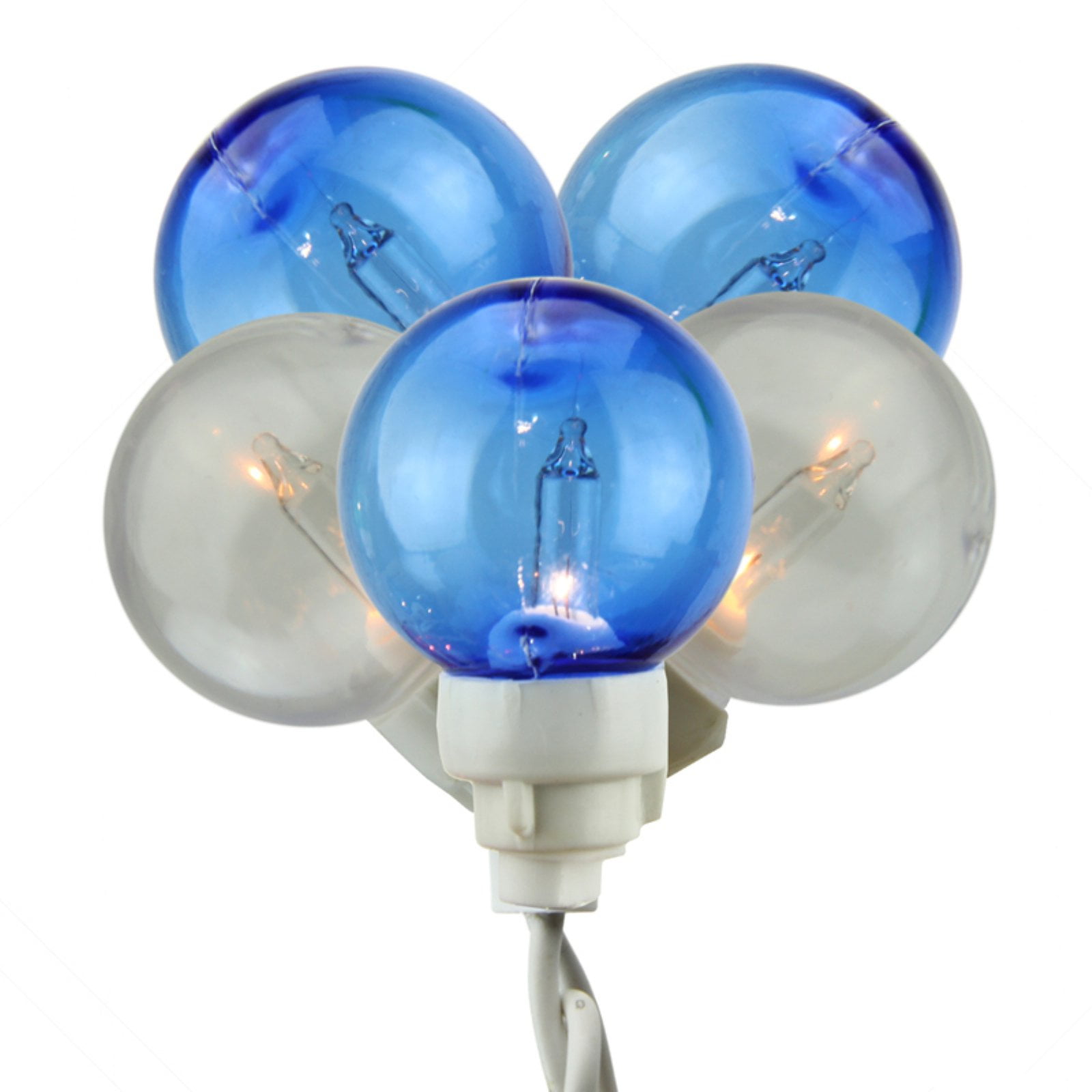 Set of 100 Blue and White G30 Globe Icicle Christmas Lights - White Wire