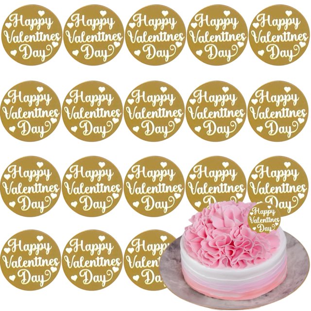 Adorno para cupcakes HeartYue para el Día de San Valentín, acrílico dorado, 20 unidades