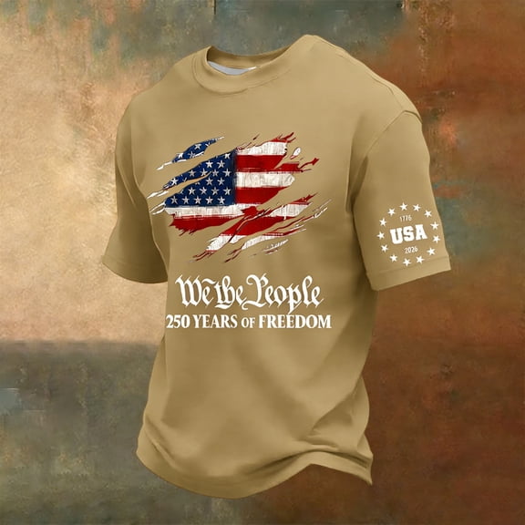 Men's 250 Anniversary USA Shirt Flag 250 Years of Freedom Print Casual Short Sleeve Shirt Patriotic Tee Tops