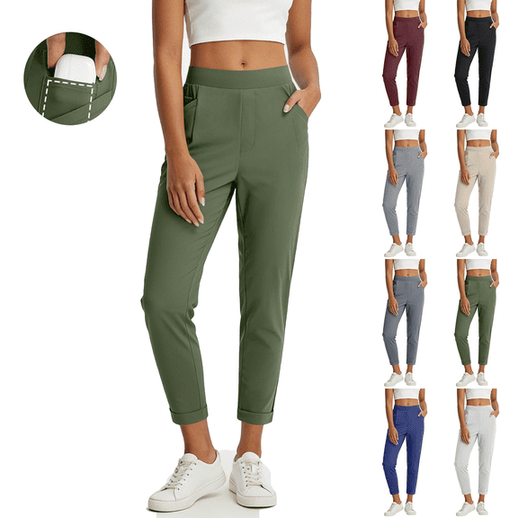 Womens Capri Pants High Waist Dressy Casual Cropped Pants with Pockets Fitness Golf Pants Jogger Yoga Pants Outdoor Sports Casual Ankle Pants Size S-2XL