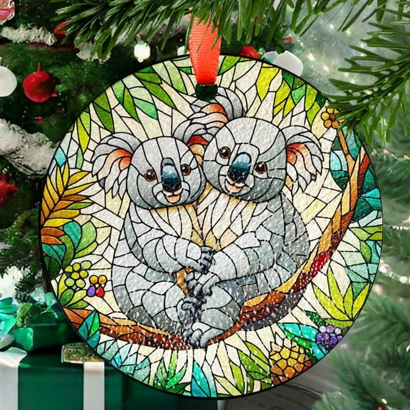 Koala couple GLASS Suncatcher Hanging, koala Window hanging, Wildlife nature Suncatcher ornament, couple gift, Valentine gift, Stained Glass Ornament 2025, Holiday Decoration,
