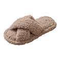 thumbnail image 4 of Women's Fuzzy Slippers Cozy Open Toe Cross Band Memory Foam House Shoes for Bride Wedding Laides Indoor Outdoor Slide, 4 of 5