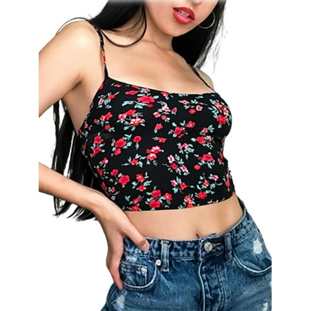 

LEVEFORD Women Tie Dye Printed Tank Crop Tops Knitted Spaghetti Strap Camisole
