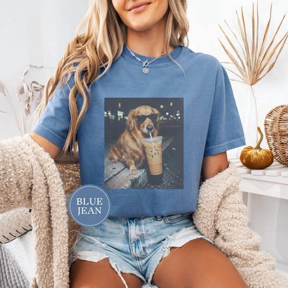 Funny Golden Retriever Iced Coffee Shirt - Cool Dog Sunglasses Graphic Tee, Sarcastic Pet Lover T-Shirt, Humorous Gift for Dog Moms & Dads