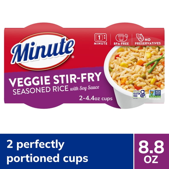 Minute Ready-To-Eat Veggie Stir Fry Seasoned Microwavable Rice Cups, Gluten Free, 4.4 oz, 2 Count