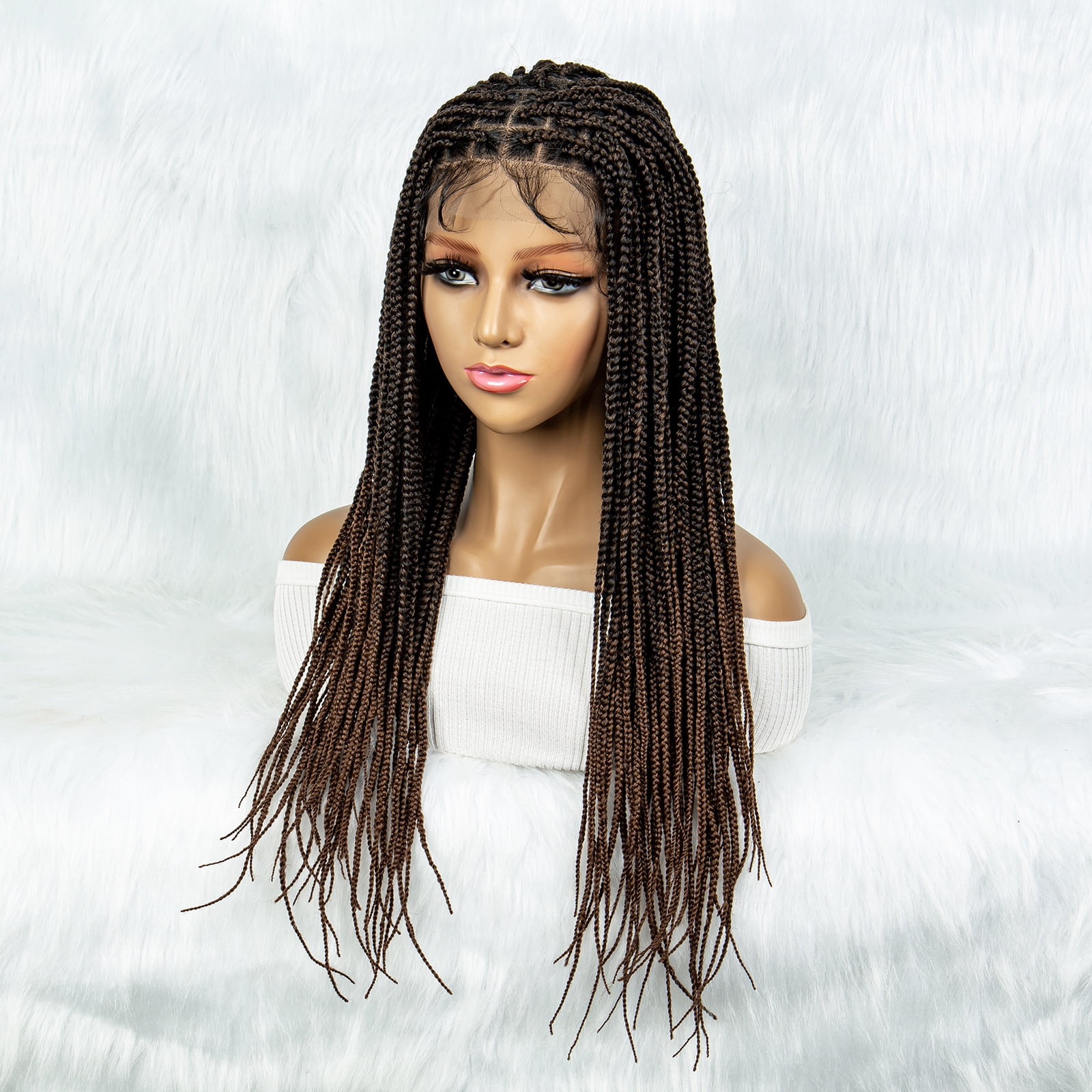Braided Wigs for Black Women Synthetic Full Lace Front Wigs Square Knotless Box Braided Wigs Lightweight Cornrow Braid Braiding Hair Wigs (1B/30 Color)