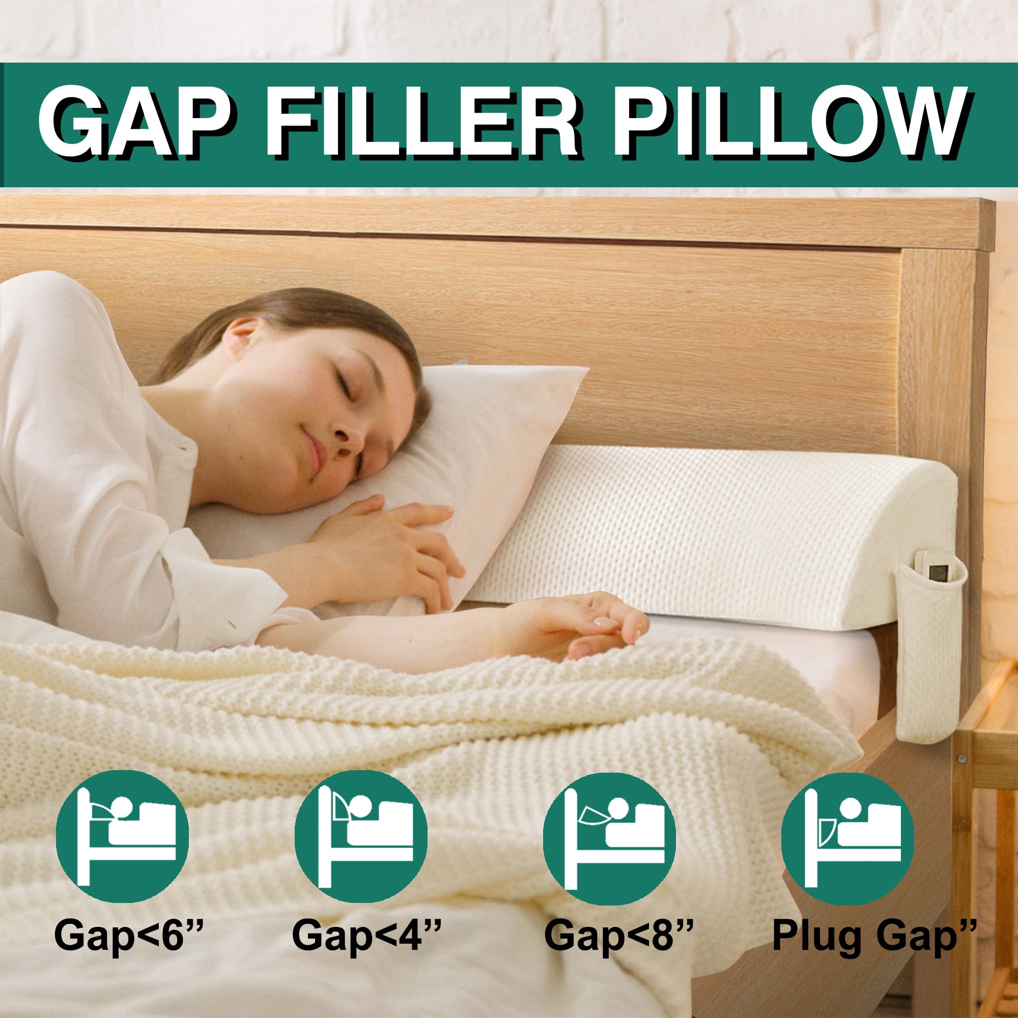 Jakoola Queen Size 60"x 8"x 6" Bed Wedge Pillow Stopper Mattress Filler Pillow for Gap Between Mattress and Headboard Sideboard