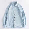 thumbnail image 2 of XDZJLR Men Shirts Organic Denim Long Sleeve Button Down Solid Color Fashion Casual Tee, 2 of 4