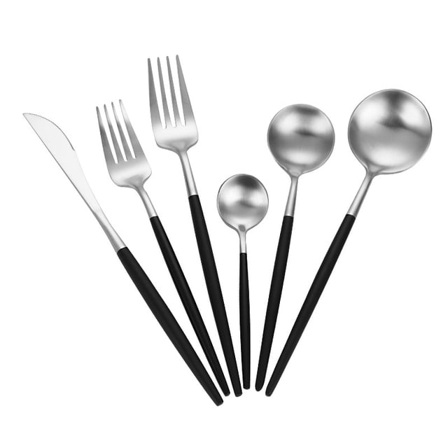 Juego de plata negra mate, juego de cubiertos moderno de acero inoxidable, juego de utensilios para el hogar y el restaurante, acabado satinado, apto para lavavajillas