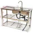 thumbnail image 4 of WUZSTAR 2 Compartment Stainless Steel Utility Sink Commercial Kitchen Sink with 2 Drainer & 2 Shelves, 4 of 8
