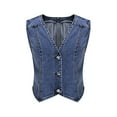 thumbnail image 5 of Zedker V-Neck Crop Jean Vest Top Sleeveless Women's Denim Summer Button Down Western Trendy Outfits Dark Blue Plus S, 5 of 5