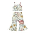 thumbnail image 7 of 2PCS Toddler Baby Girls Outfits Floral Crop Top Camisole+ Bell Bottoms Flared Pants Wide Leg Trousers Set, 7 of 7