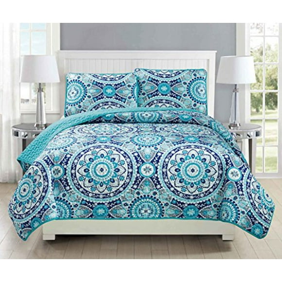 Mk Collection Bedspread Coverlet Quilted Over Size New (King/California King, Turquoise)