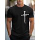 thumbnail image 1 of Camiseta de verano con cuello redondo y estampado cruzado, poliéster, informal, ligeramente elástica, punto acanalado, corte estándar, para adultos., 1 of 4