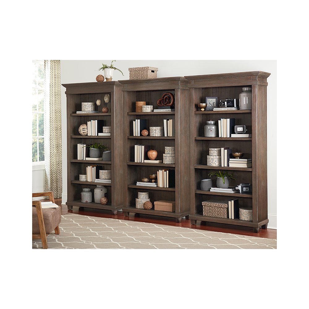 Martin Furniture Carson 5 Shelf Wood Open Bookcase Storage Cabinet Gray