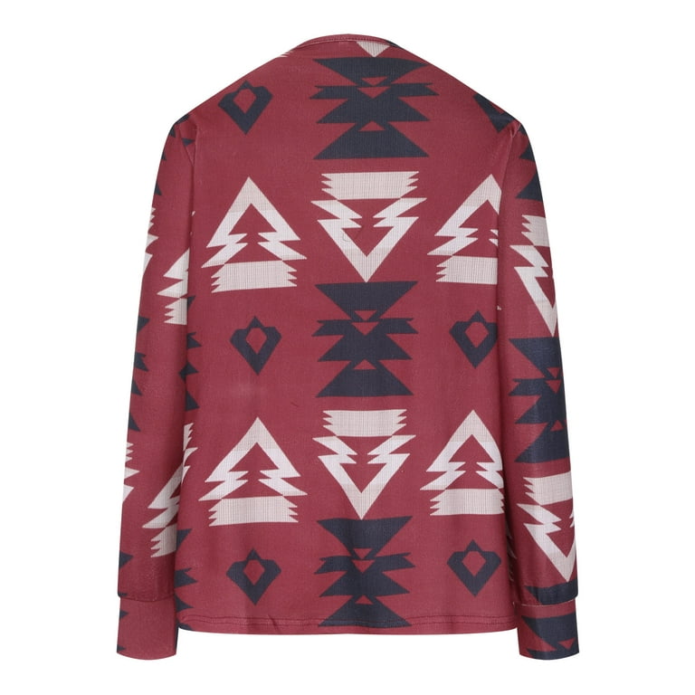Pattern Sweaters Open RYRJJ Coat Aztec Knitted Tribal Sleeve Pockets(Red,M) Western Cardigan Long Women Geometric Loose Sweater Front Slouchy with Outwear