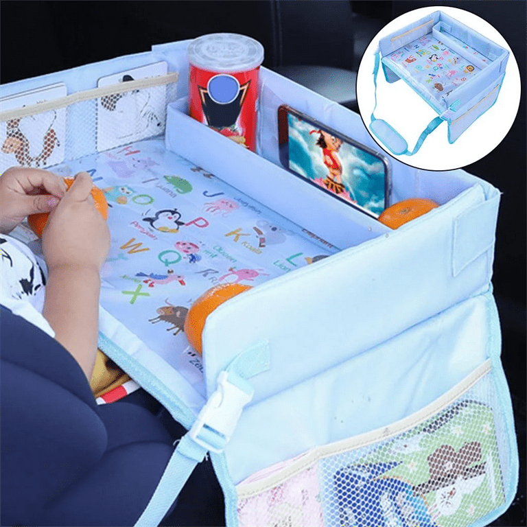 iMountek Kids Safety Travel Tray Waterproof Car Seat Play Tray Baby Drawing  Board Snack Table Tablet Toy Holder, Blue 