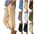 thumbnail image 5 of Inleife Womens Capris Women's Summer And Linen Solid Color Pockets Elastic Waist Capris Shorts Pants, 5 of 5