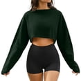 thumbnail image 2 of dazeni Womens Lightweight Crop Sweatshirts Summer Long Sleeve Cropped Pullover Solid Crewneck Atheletic Running Tops Green X-Small, 2 of 8