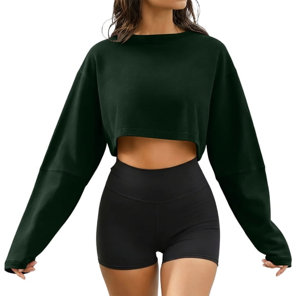 TaTaai Ladies Long Sleeve Crewneck Sweatshirt Solid Color Casual Pullover Hoodless Fleece Top Winter Warm Wear Gift