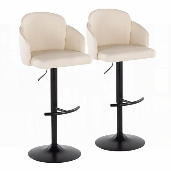 Black Metal & Cream Faux Leather Set of 2 Dahlia Contemporary Barstools with Swivel and Rounded T Footrest